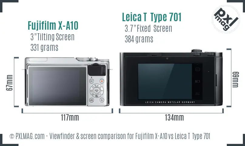 Fujifilm X-A10 vs Leica T  Type 701 Screen and Viewfinder comparison