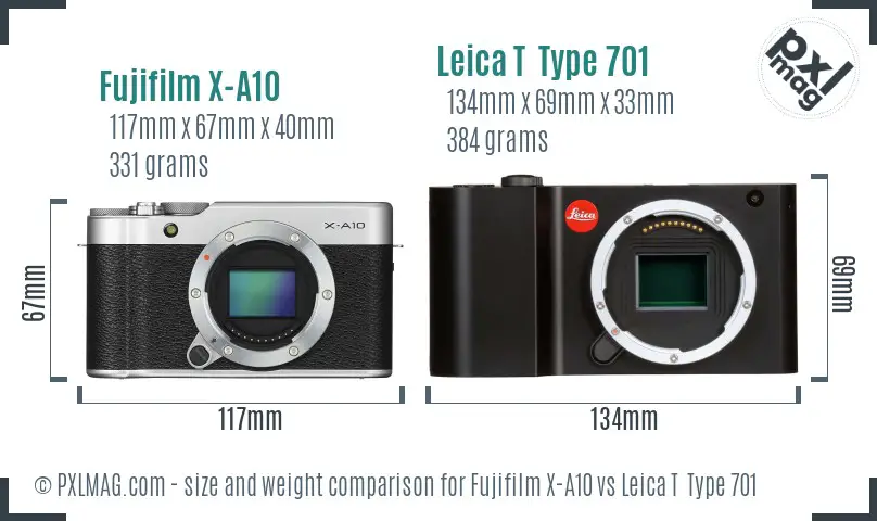 Fujifilm X-A10 vs Leica T  Type 701 size comparison