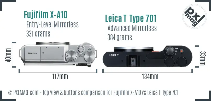 Fujifilm X-A10 vs Leica T  Type 701 top view buttons comparison