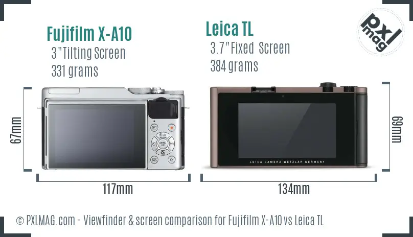 Fujifilm X-A10 vs Leica TL Screen and Viewfinder comparison