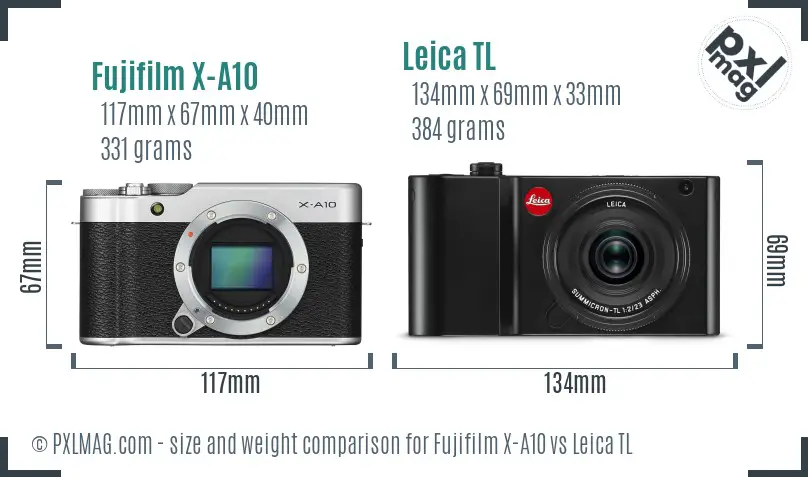Fujifilm X-A10 vs Leica TL size comparison