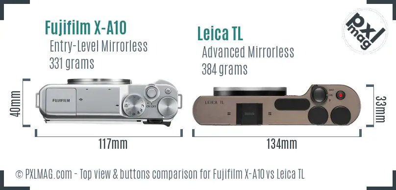 Fujifilm X-A10 vs Leica TL top view buttons comparison