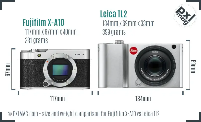 Fujifilm X-A10 vs Leica TL2 size comparison