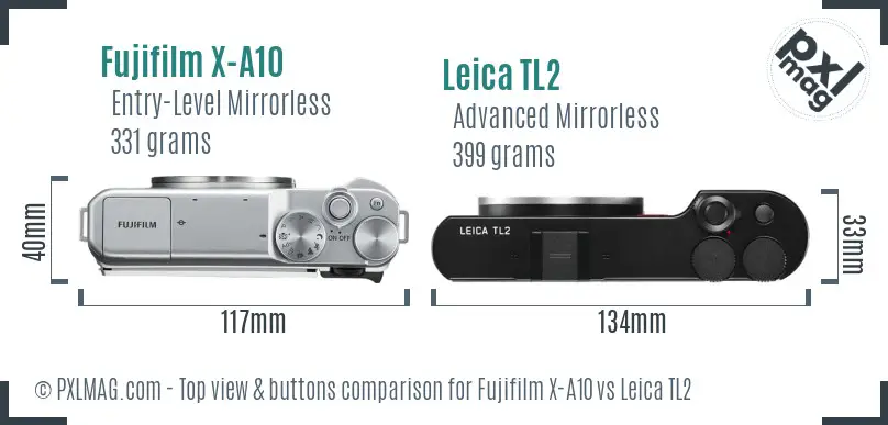 Fujifilm X-A10 vs Leica TL2 top view buttons comparison