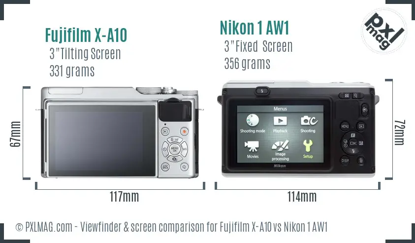 Fujifilm X-A10 vs Nikon 1 AW1 Screen and Viewfinder comparison