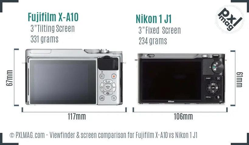 Fujifilm X-A10 vs Nikon 1 J1 Screen and Viewfinder comparison