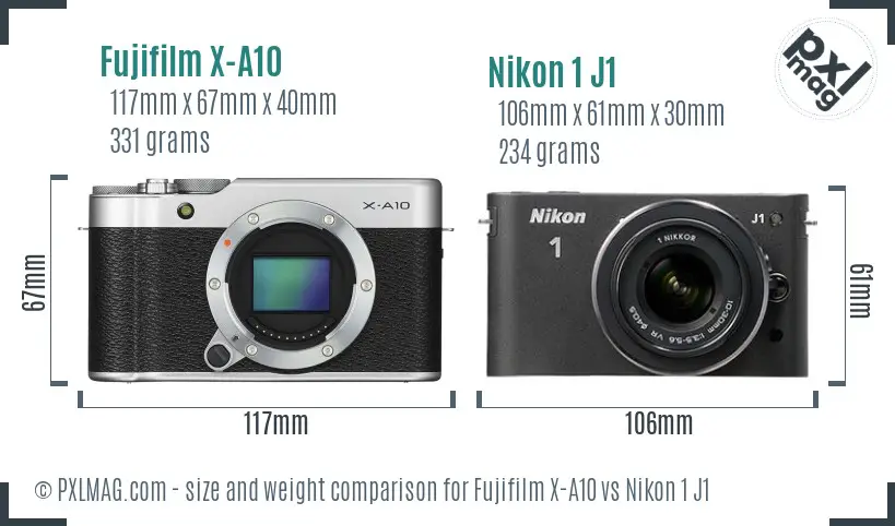 Fujifilm X-A10 vs Nikon 1 J1 size comparison