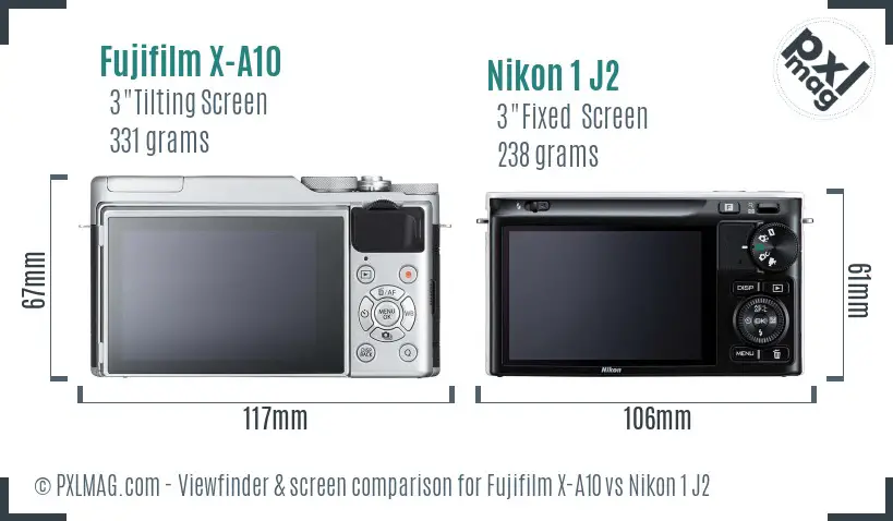 Fujifilm X-A10 vs Nikon 1 J2 Screen and Viewfinder comparison