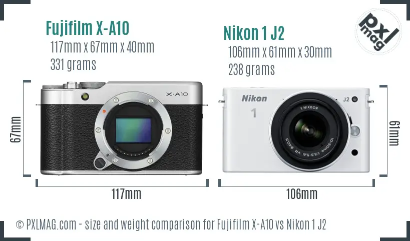 Fujifilm X-A10 vs Nikon 1 J2 size comparison