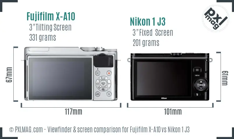 Fujifilm X-A10 vs Nikon 1 J3 Screen and Viewfinder comparison Fujifilm X-A10 vs Nikon 1 J3 Screen and Viewfinder comparison