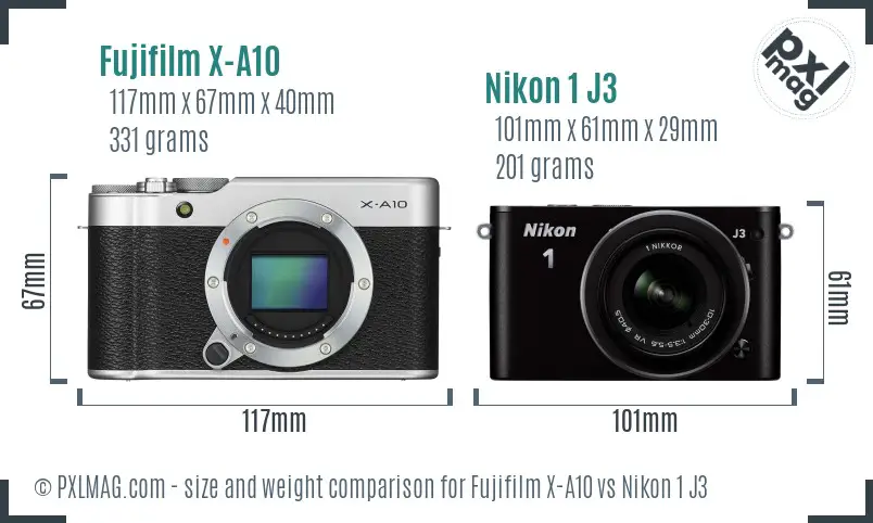 Fujifilm X-A10 vs Nikon 1 J3 size comparison Fujifilm X-A10 vs Nikon 1 J3 size comparison