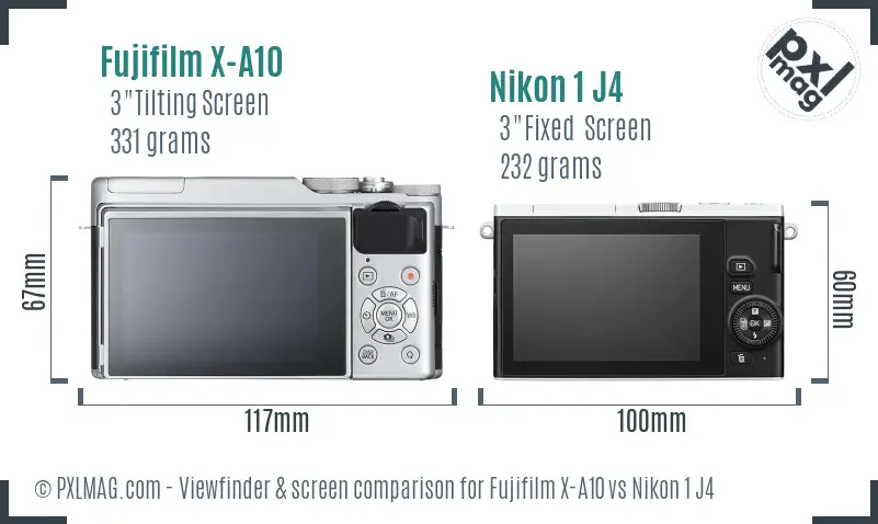 Fujifilm X-A10 vs Nikon 1 J4 Screen and Viewfinder comparison