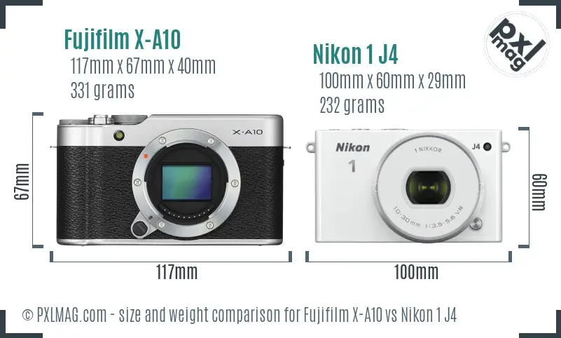 Fujifilm X-A10 vs Nikon 1 J4 size comparison