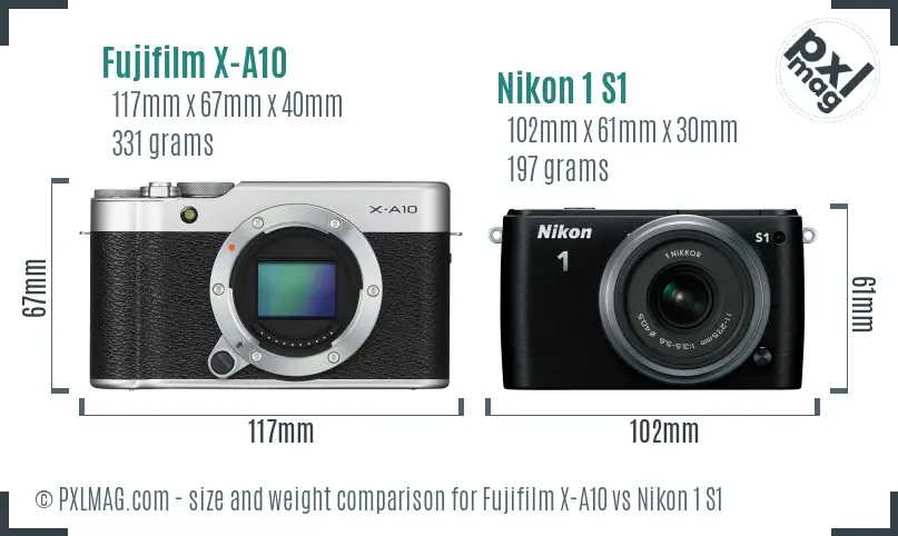 Fujifilm X-A10 vs Nikon 1 S1 size comparison