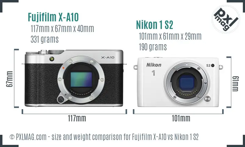 Fujifilm X-A10 vs Nikon 1 S2 size comparison