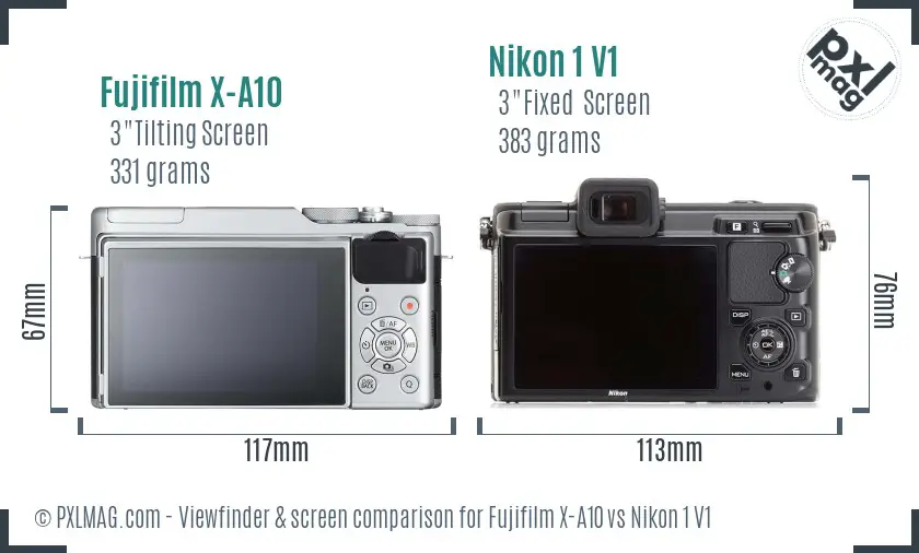 Fujifilm X-A10 vs Nikon 1 V1 Screen and Viewfinder comparison