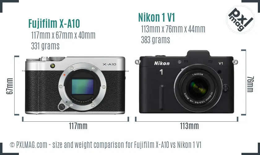 Fujifilm X-A10 vs Nikon 1 V1 size comparison