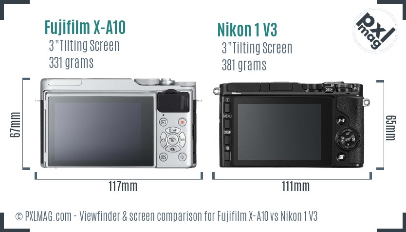 Fujifilm X-A10 vs Nikon 1 V3 Screen and Viewfinder comparison