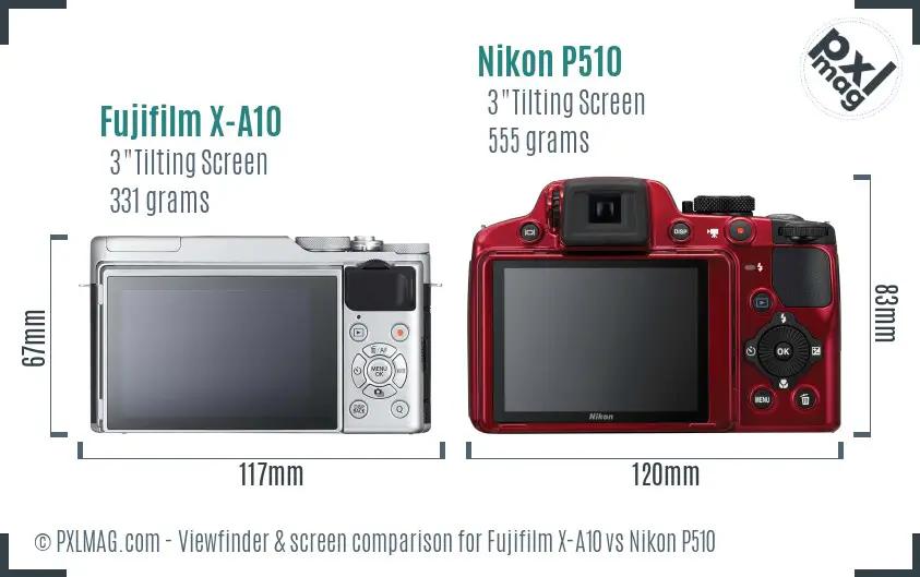 Fujifilm X-A10 vs Nikon P510 Screen and Viewfinder comparison