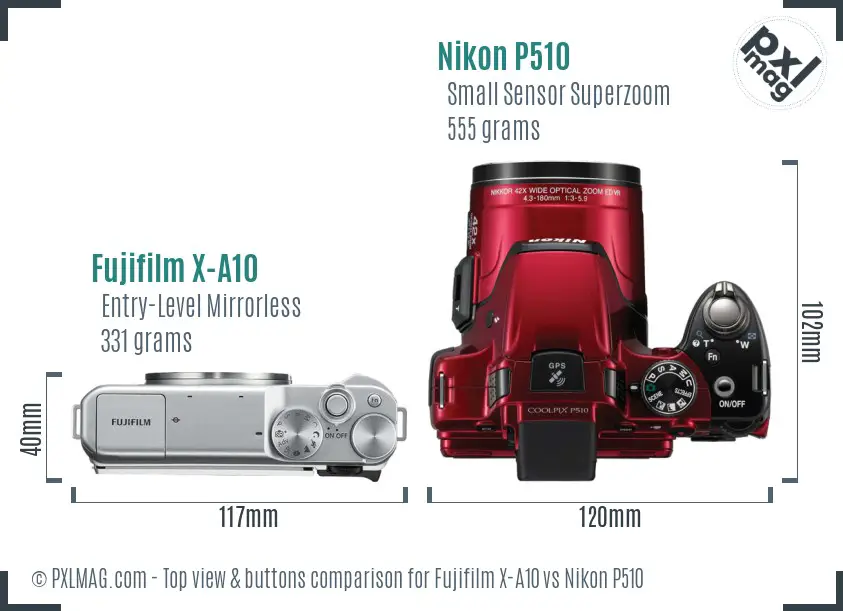 Fujifilm X-A10 vs Nikon P510 top view buttons comparison