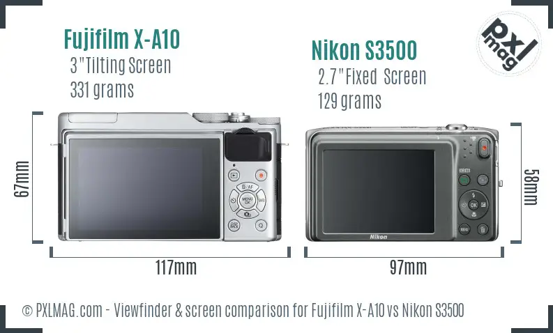 Fujifilm X-A10 vs Nikon S3500 Screen and Viewfinder comparison