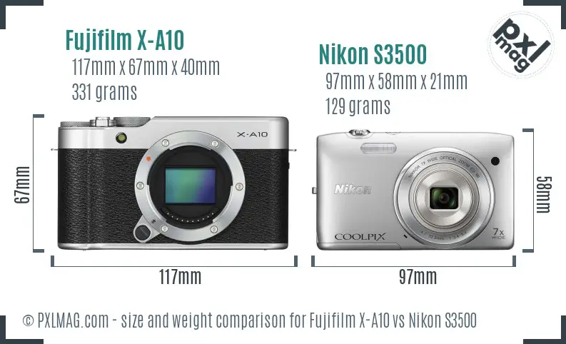 Fujifilm X-A10 vs Nikon S3500 size comparison