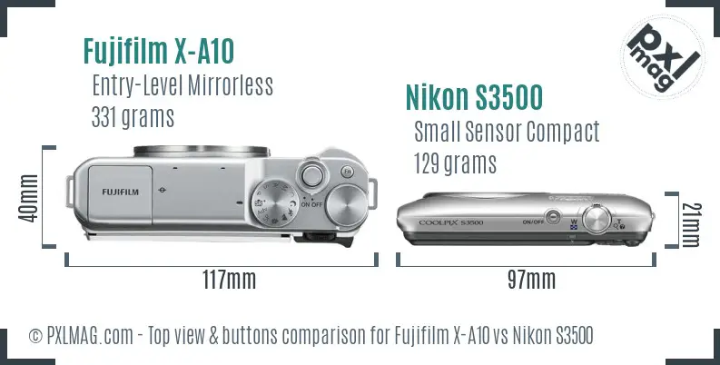 Fujifilm X-A10 vs Nikon S3500 top view buttons comparison