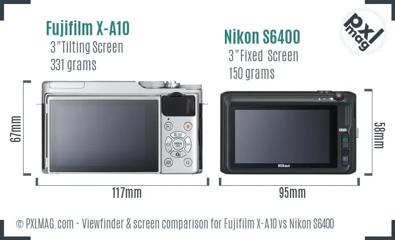 Fujifilm X-A10 vs Nikon S6400 Screen and Viewfinder comparison