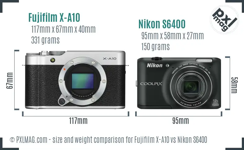 Fujifilm X-A10 vs Nikon S6400 size comparison