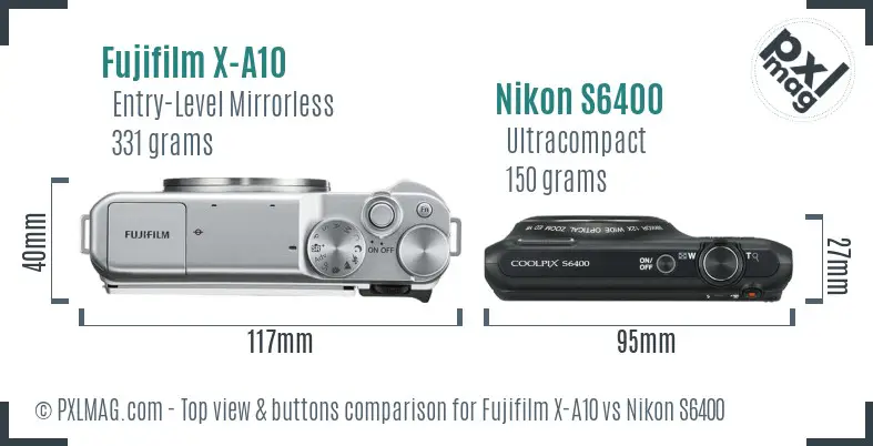 Fujifilm X-A10 vs Nikon S6400 top view buttons comparison