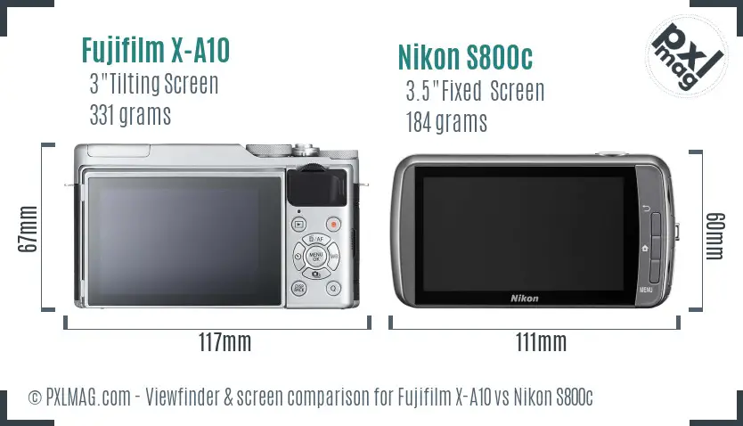 Fujifilm X-A10 vs Nikon S800c Screen and Viewfinder comparison