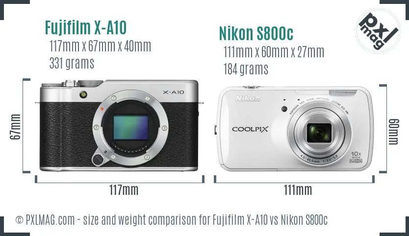 Fujifilm X-A10 vs Nikon S800c size comparison