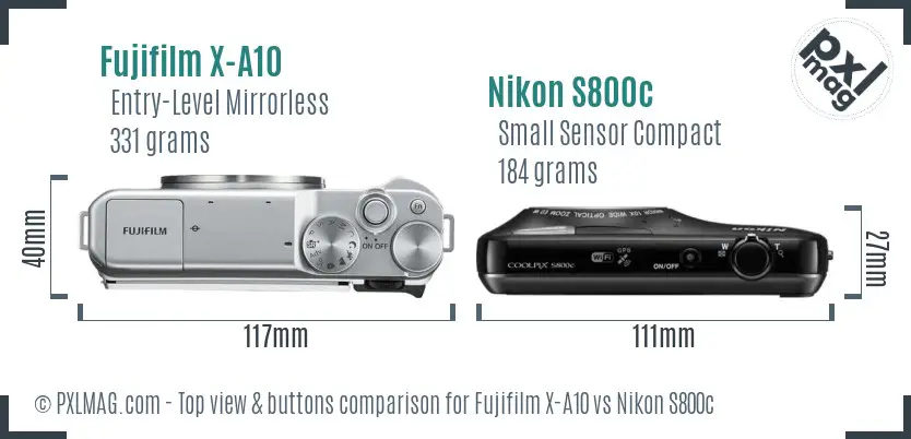 Fujifilm X-A10 vs Nikon S800c top view buttons comparison