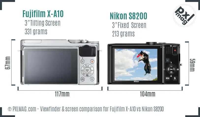 Fujifilm X-A10 vs Nikon S8200 Screen and Viewfinder comparison