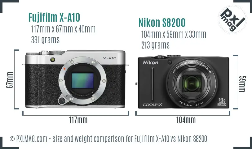 Fujifilm X-A10 vs Nikon S8200 size comparison