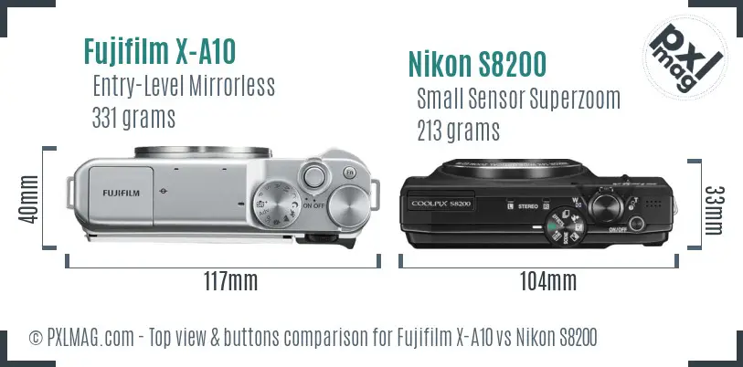 Fujifilm X-A10 vs Nikon S8200 top view buttons comparison