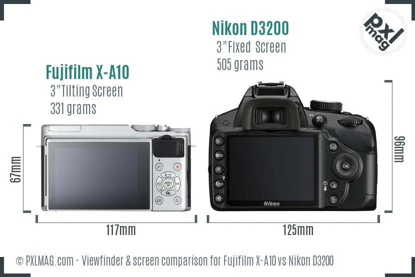 Fujifilm X-A10 vs Nikon D3200 Screen and Viewfinder comparison