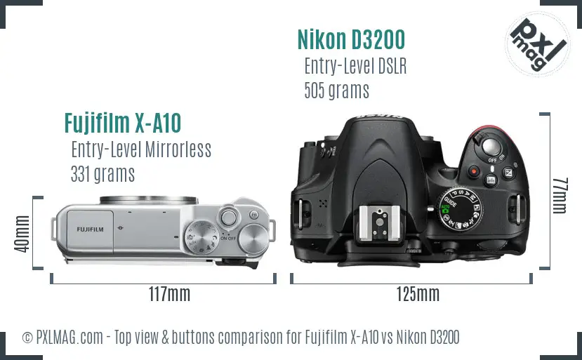 Fujifilm X-A10 vs Nikon D3200 top view buttons comparison