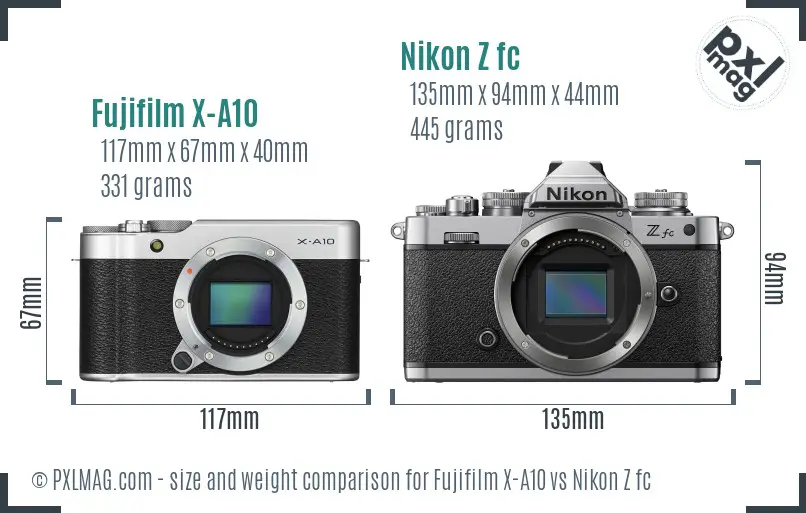 Fujifilm X-A10 vs Nikon Z fc size comparison Fujifilm X-A10 vs Nikon Z fc size comparison