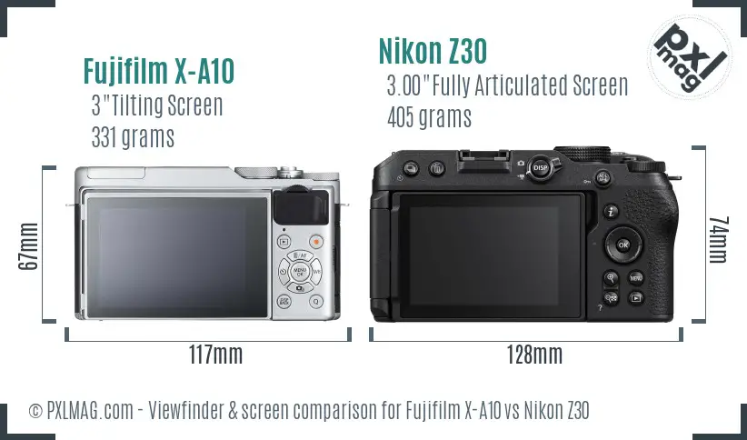 Fujifilm X-A10 vs Nikon Z30 Screen and Viewfinder comparison Fujifilm X-A10 vs Nikon Z30 Screen and Viewfinder comparison