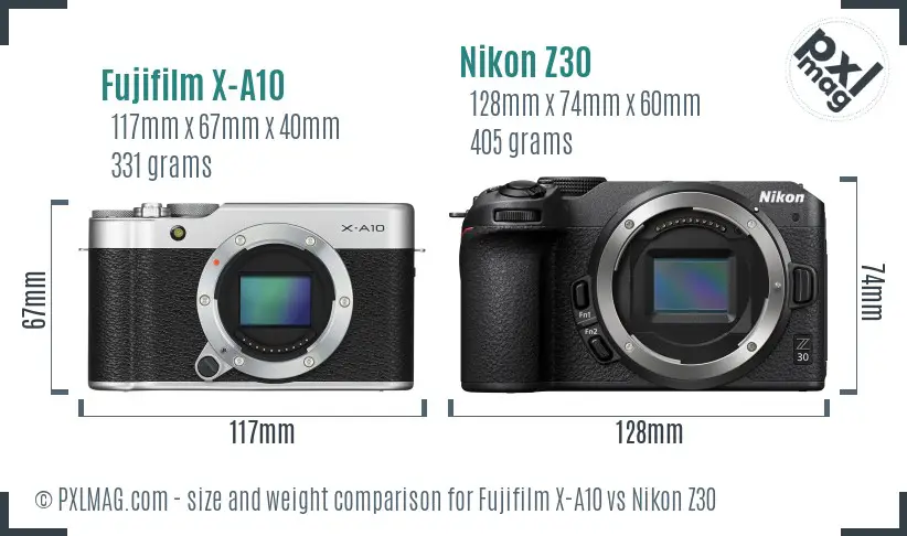 Fujifilm X-A10 vs Nikon Z30 size comparison Fujifilm X-A10 vs Nikon Z30 size comparison