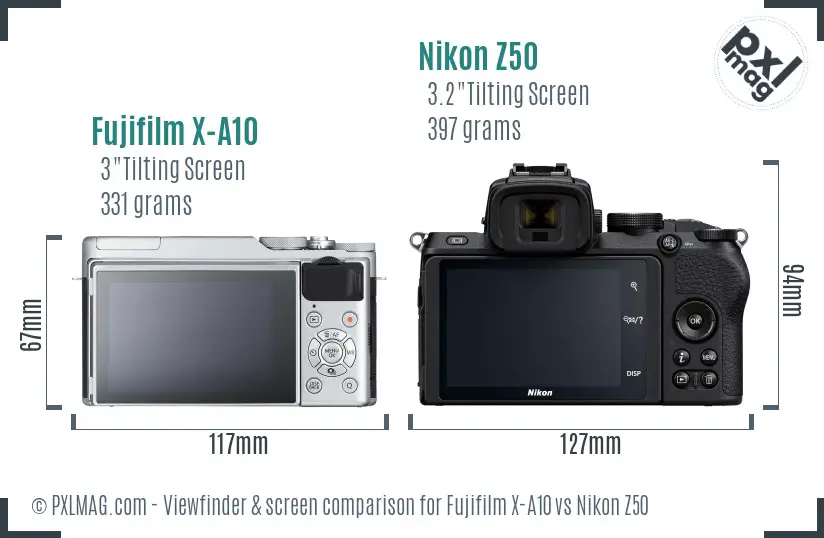 Fujifilm X-A10 vs Nikon Z50 Screen and Viewfinder comparison Fujifilm X-A10 vs Nikon Z50 Screen and Viewfinder comparison