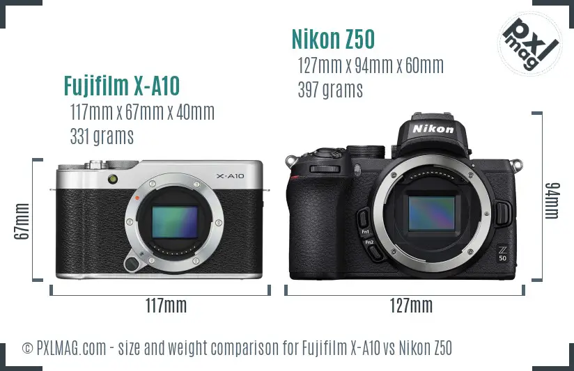 Fujifilm X-A10 vs Nikon Z50 size comparison Fujifilm X-A10 vs Nikon Z50 size comparison
