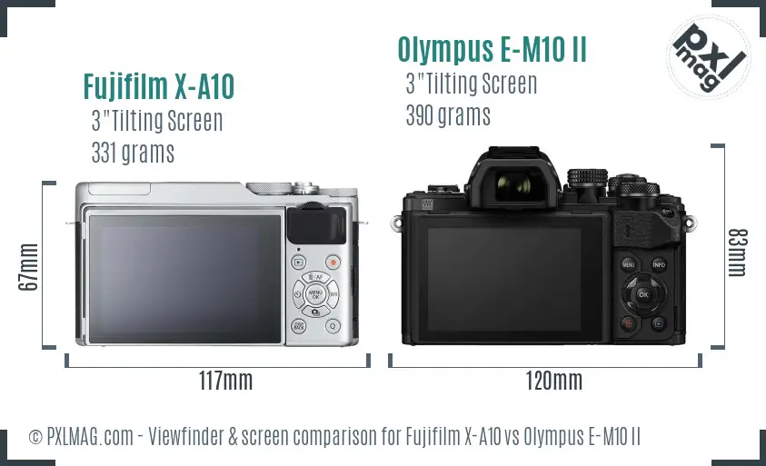 Fujifilm X-A10 vs Olympus E-M10 II Screen and Viewfinder comparison