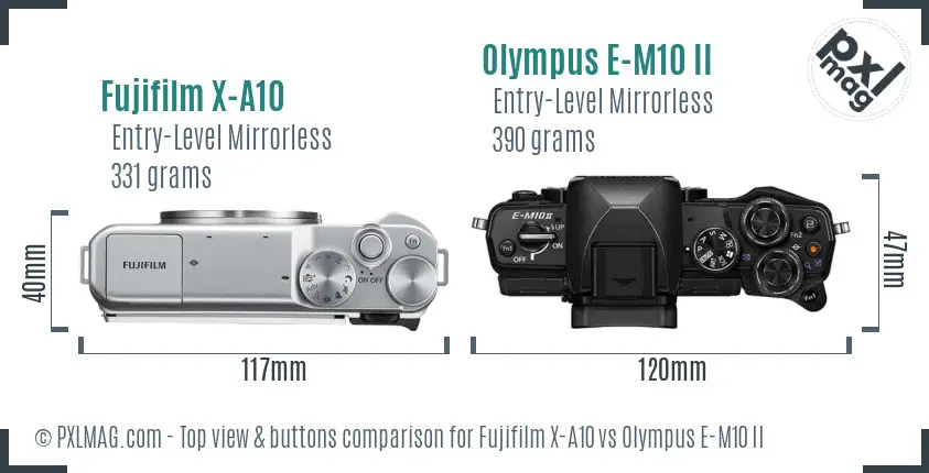 Fujifilm X-A10 vs Olympus E-M10 II top view buttons comparison