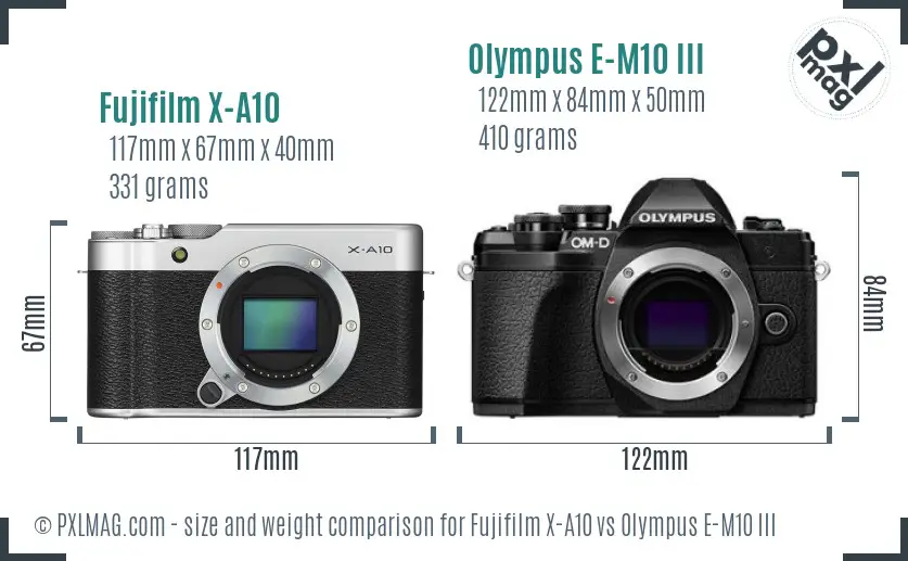 Fujifilm X-A10 vs Olympus E-M10 III size comparison