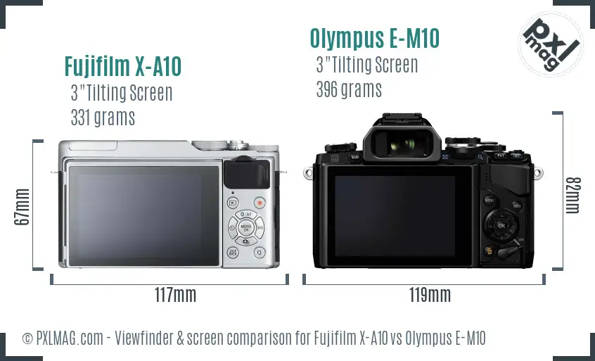 Fujifilm X-A10 vs Olympus E-M10 Screen and Viewfinder comparison