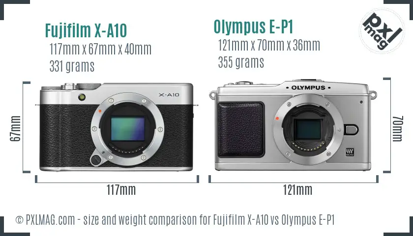 Fujifilm X-A10 vs Olympus E-P1 size comparison Fujifilm X-A10 vs Olympus E-P1 size comparison
