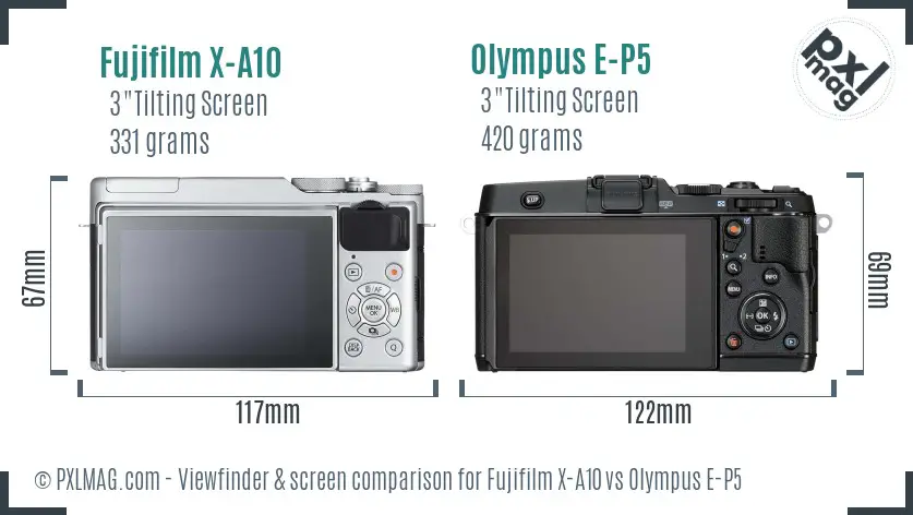 Fujifilm X-A10 vs Olympus E-P5 Screen and Viewfinder comparison