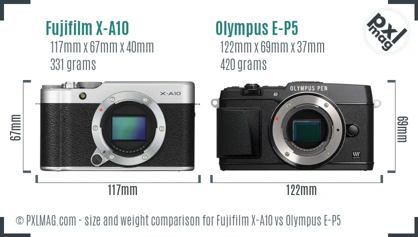 Fujifilm X-A10 vs Olympus E-P5 size comparison